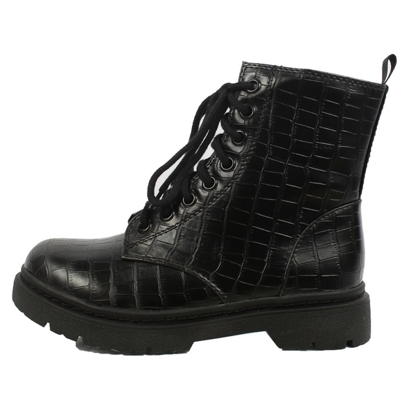 Size 6 Black Crocodile Lace Up Lug Sole Military - Picture 2 of 7
